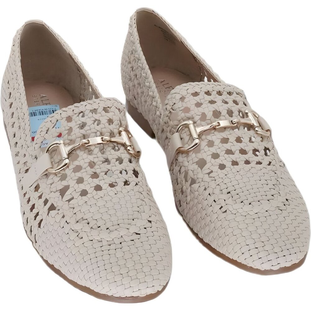Alfani Ivory Woven Flats with Metallic Detail